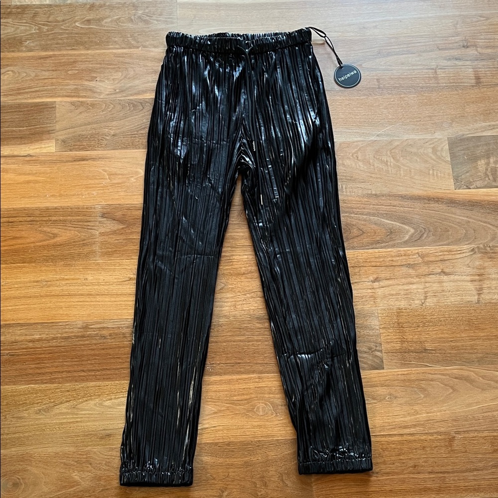 Shiny Black Pleated Pants